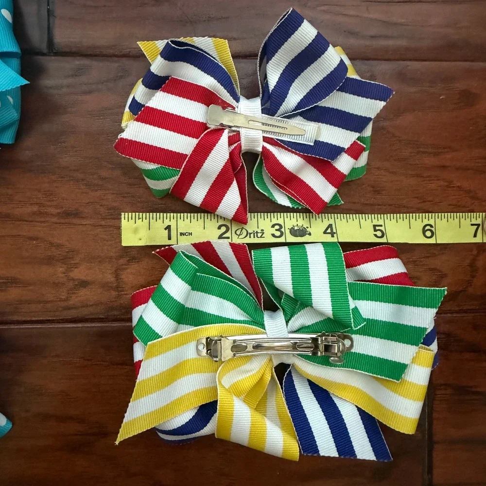 Boutique Hair Bow Mouse Polka Dot Striped Grosgrain Set‎ of 7 Back to School